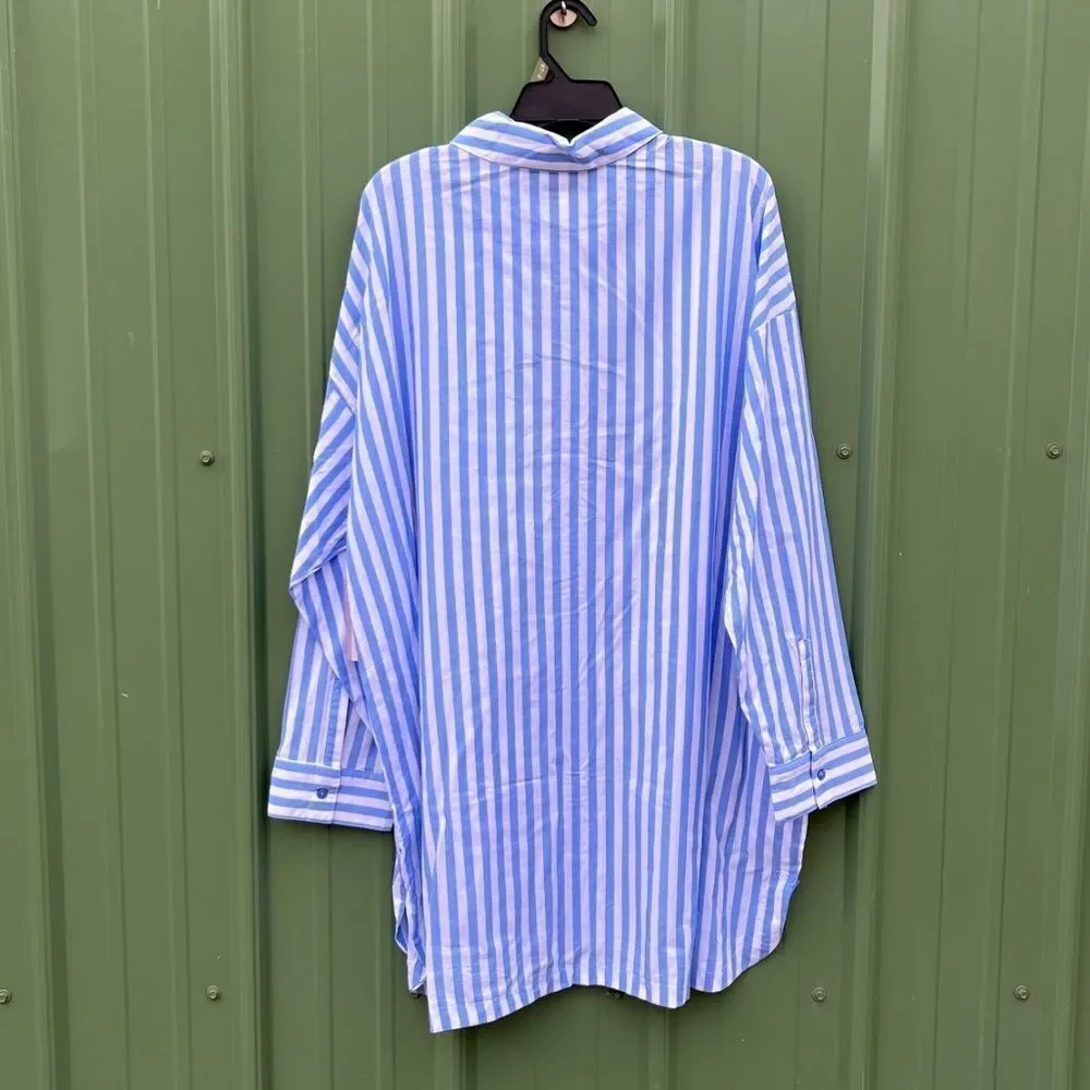 Sleepshirt Silky Soft Woven Long Sleeve Button Front Lounge Pajama Size XL